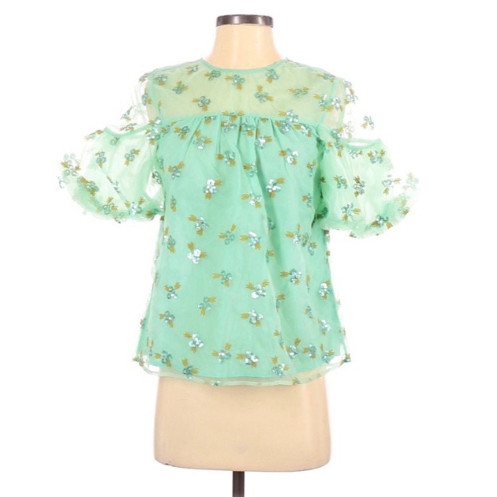 Anthropologie 2P Sabine Beaded Mint Blouse Top NWT